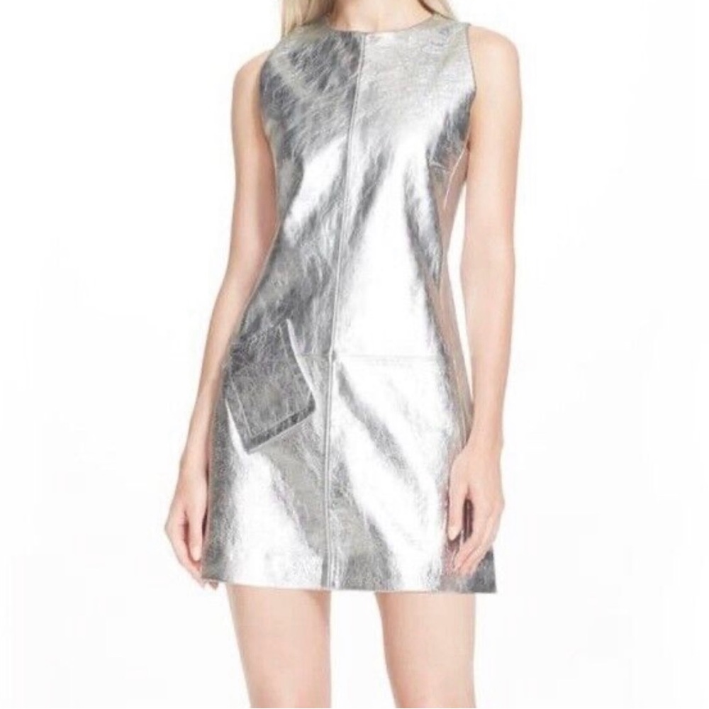 BRAND NEW WITH TAGS Rachel Zoe Silver Leather Dress size 6.